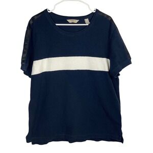 Canvas Lands End Womens L Blue White Stripe Short Sleeve Cotton Knit Top